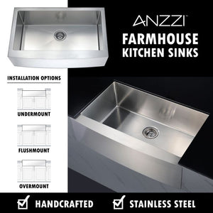 Elysian 35.88' Single Basin Farmhouse Apron Kitchen Sink with Singer Pull-Down Faucet in Brushed Nickel