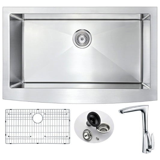 Elysian 35.88" Single Basin Farmhouse Apron Kitchen Sink with Timbre Single-Handle Faucet in Polished Chrome