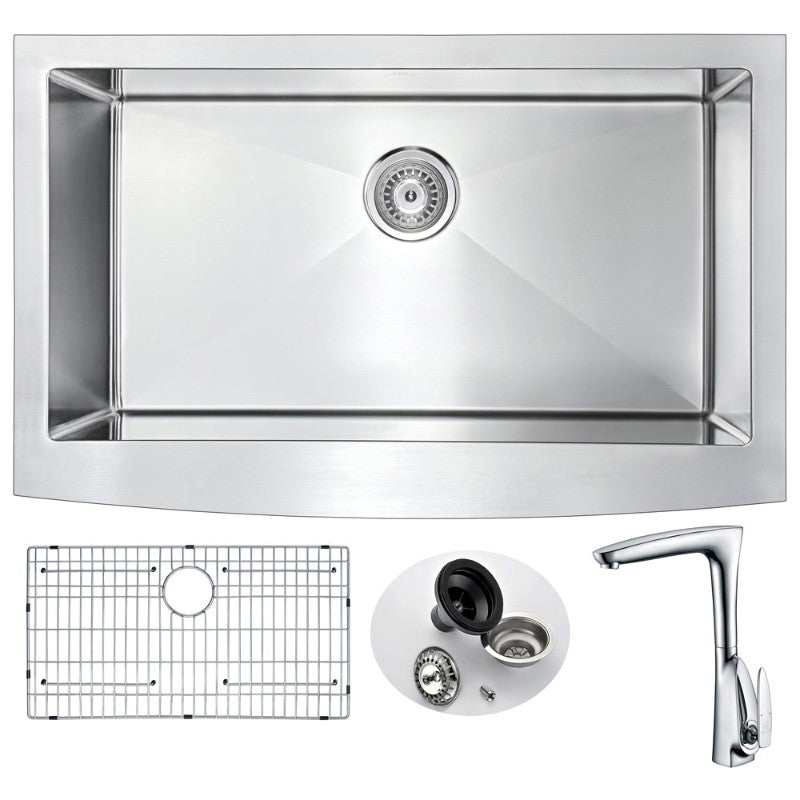 Elysian 35.88' Single Basin Farmhouse Apron Kitchen Sink with Timbre Single-Handle Faucet in Polished Chrome