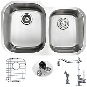 Moore 32' Double Basin Undermount Kitchen Sink with Locke Single-Handle Faucet in Polished Chrome