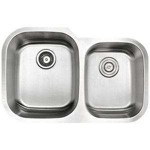 Moore 32' Double Basin Undermount Kitchen Sink with Opus Single-Handle Faucet in Polished Chrome