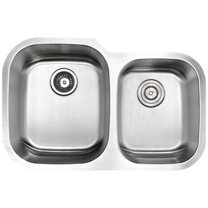 Moore 32' Double Basin Undermount Kitchen Sink with Singer Pull-Down Faucet in Brushed Nickel