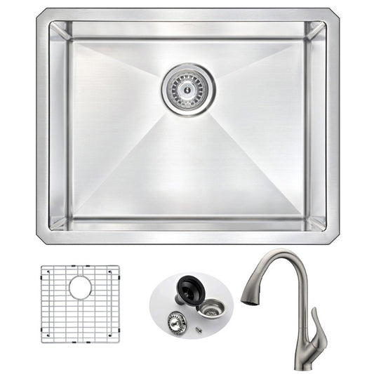 Vanguard 23" Single Basin Undermount Kitchen Sink with Accent Pull-Down Faucet in Brushed Nickel