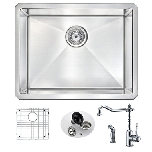 Vanguard 23" Single Basin Undermount Kitchen Sink with Locke Single-Handle Faucet in Polished Chrome