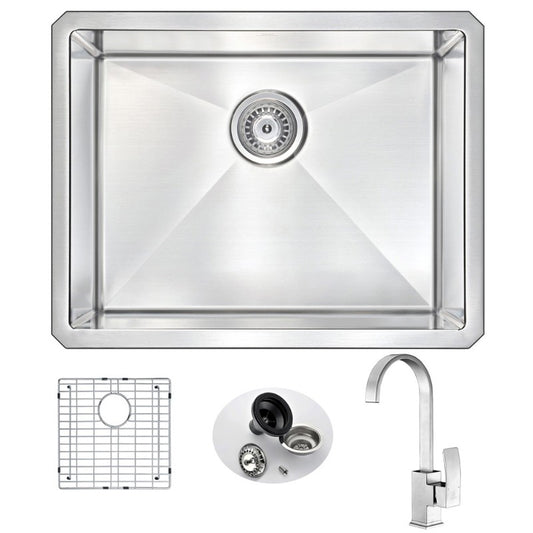 Vanguard 23" Single Basin Undermount Kitchen Sink with Opus Single-Handle Faucet in Brushed Nickel