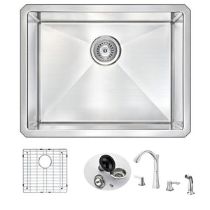 Vanguard 23' Single Basin Undermount Kitchen Sink with Soave Two-Handle Widespread Faucet in Polished Chrome