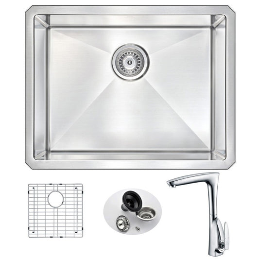 Vanguard 23" Single Basin Undermount Kitchen Sink with Timbre Single-Handle Faucet in Polished Chrome