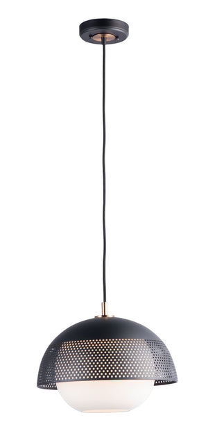 Perf 14.25' Single Light Pendant in Black and Satin Brass