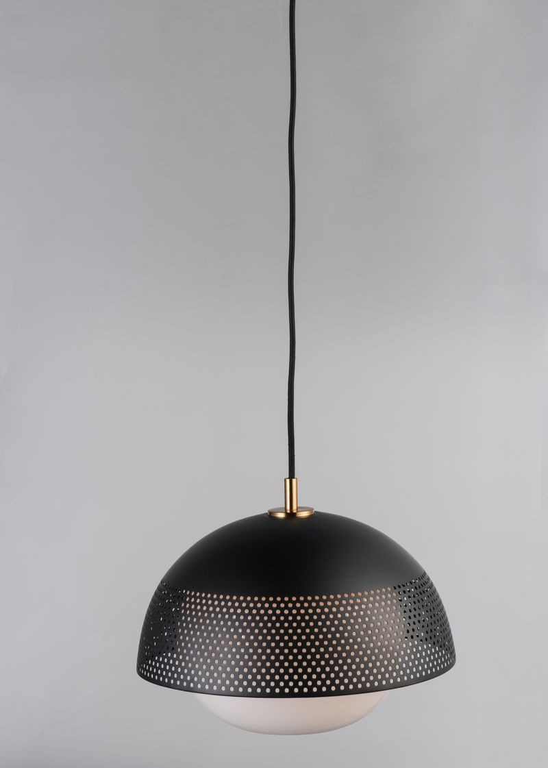 Perf 14.25' Single Light Pendant in Black and Satin Brass