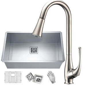 Vanguard 30' Single Basin Undermount Kitchen Sink with Singer Pull-Down Faucet in Brushed Nickel