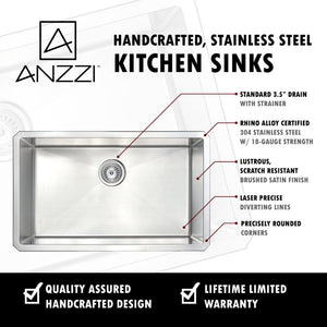 Vanguard 32.75' Single Basin Undermount Kitchen Sink with Accent Pull-Down Faucet in Brushed Nickel