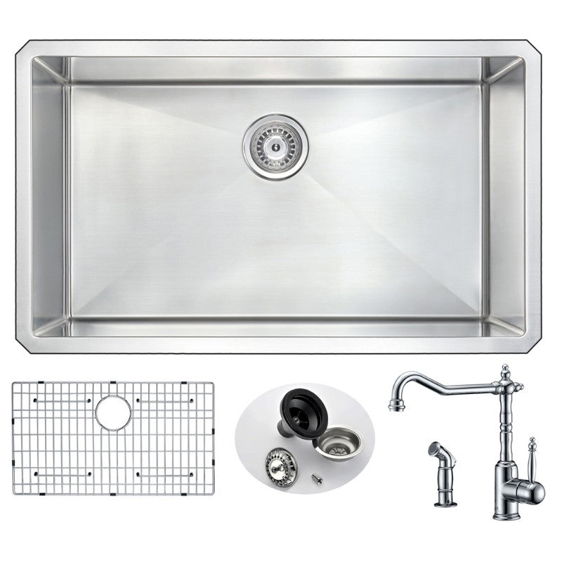 Vanguard 32.75' Single Basin Undermount Kitchen Sink with Locke Single-Handle Faucet in Polished Chrome