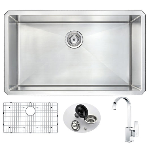Vanguard 32.75" Single Basin Undermount Kitchen Sink with Opus Single-Handle Faucet in Polished Chrome