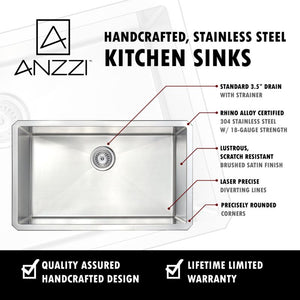 Vanguard 32.75' Single Basin Undermount Kitchen Sink with Singer Pull-Down Faucet in Brushed Nickel