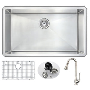 Vanguard 32.75' Single Basin Undermount Kitchen Sink with Singer Pull-Down Faucet in Brushed Nickel
