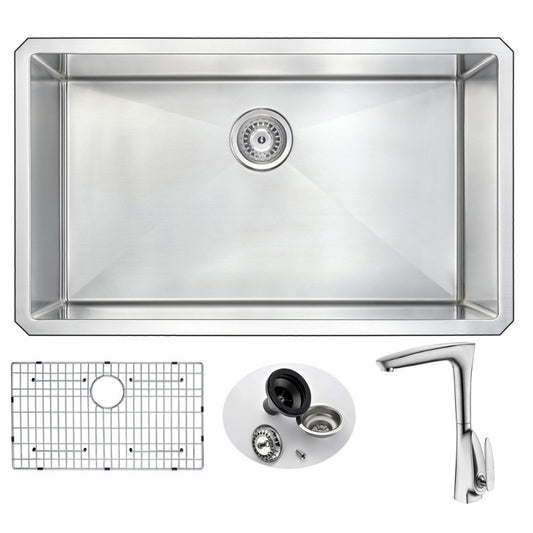 Vanguard 32.75" Single Basin Undermount Kitchen Sink with Timbre Single-Handle Faucet in Brushed Nickel