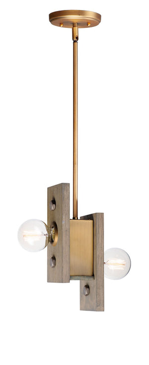 Plank 4.75' Wide 2 Light Mini-Pendant using E26 Medium Incandescent Bulbs in Weathered Wood / Antique Brass