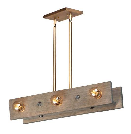 Plank 9" Wide 6 Light Linear Pendant using E26 Medium Incandescent Bulbs in Weathered Wood / Antique Brass