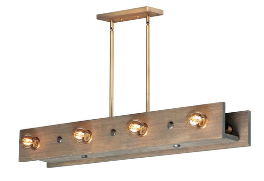 Plank 9" 8 Light Linear Pendant in Weathered Wood and Antique Brass