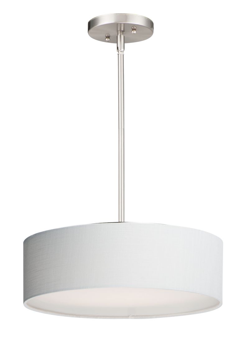 Prime 16' 3 Light Single Pendant in Satin Nickel with White Linen Shade