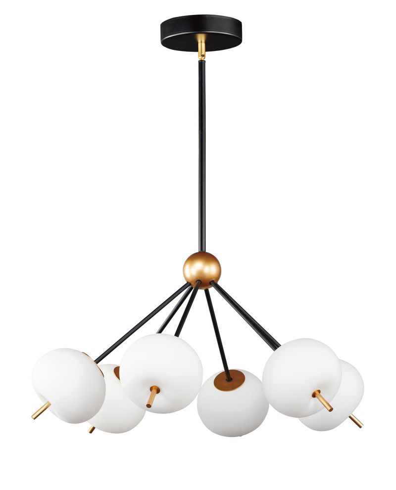 Quest 6 Light Multi-Light Pendant in Black and Gold