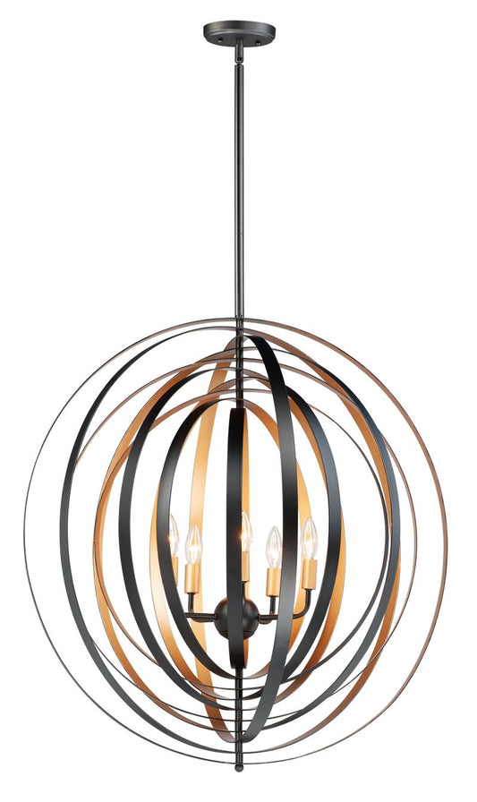Radial 30" 5 Light Pendant in Black and Gold