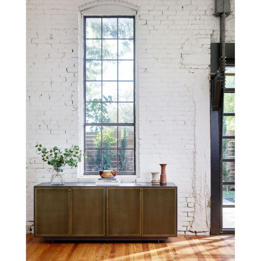 Hendrick Sideboard in Perforated Brass Patina (73" x 18" x 30")