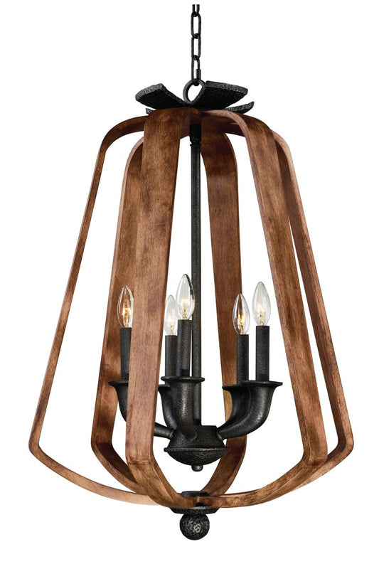 Road House 22" 5 Light Single Pendant in Barn Wood and Iron Ore