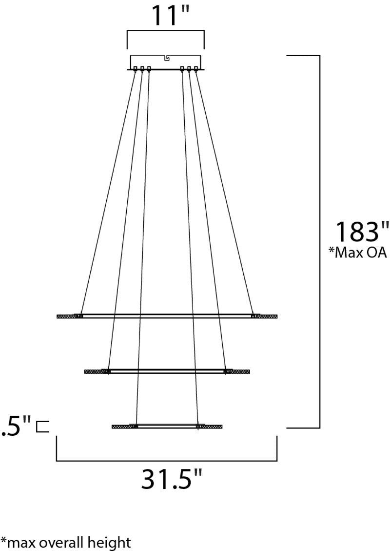 Saturn II 31.5' 3 Light Multi-Light Pendant in Matte Silver