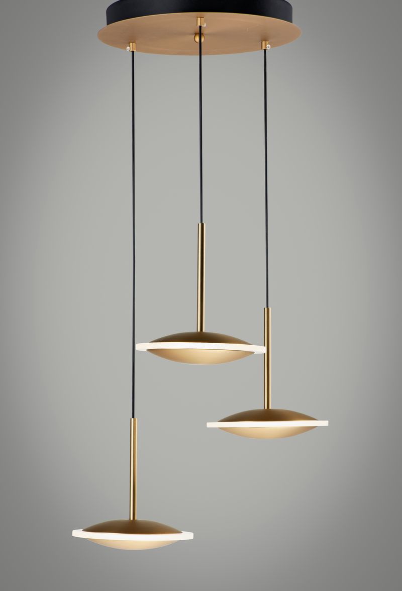 Saucer 17' 3 Light Multi-Light Pendant in Black and Gold