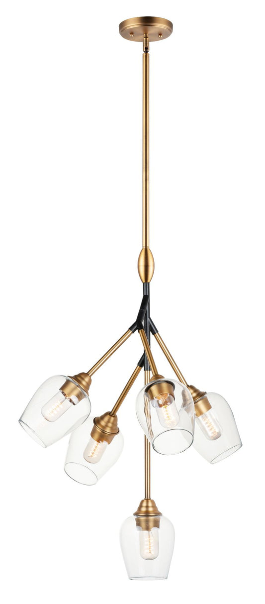 Savvy 24.25" 5 Light Multi-Light Pendant in Antique Brass and Black