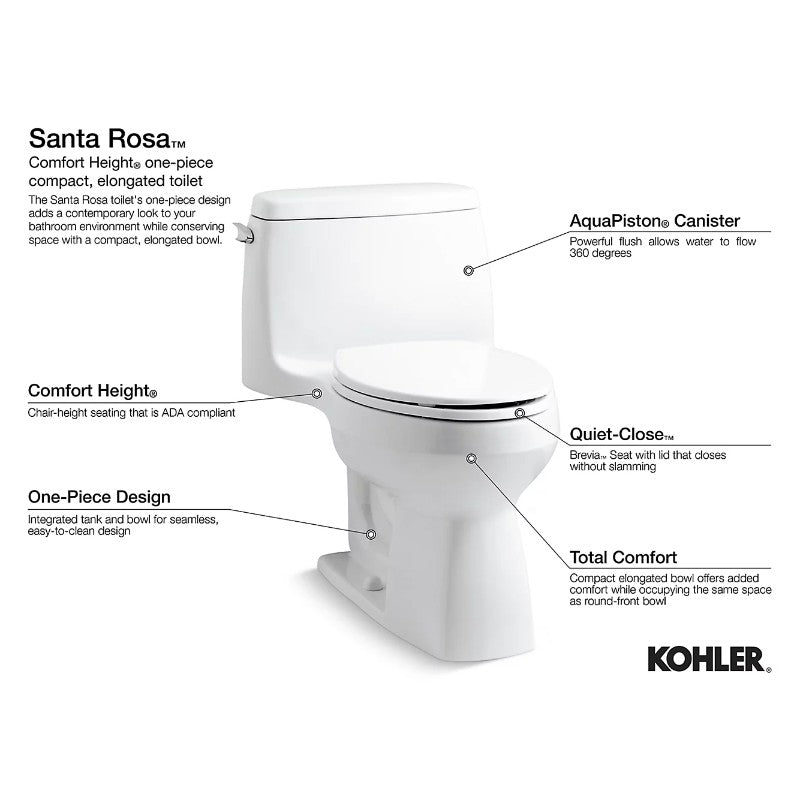 Santa Rosa Elongated 1.6 gpf One-Piece Toilet in Black Black