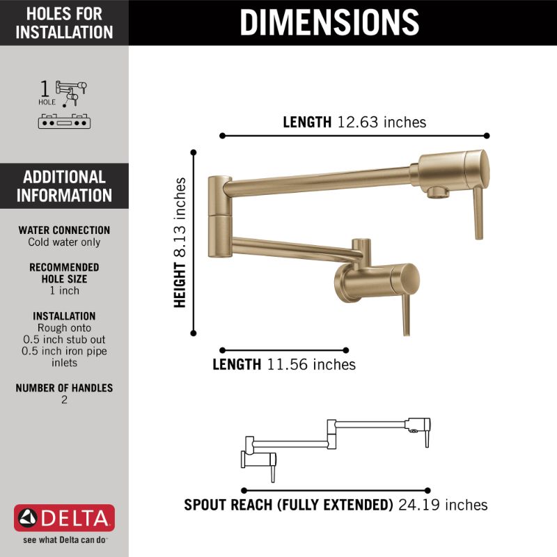 Contemporary Pot Filler Kitchen Faucet in Champagne Bronze