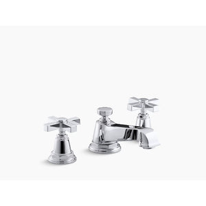 Pinstripe Pure Cross Handle Widespread Bathroom Faucet in Polished Chrome