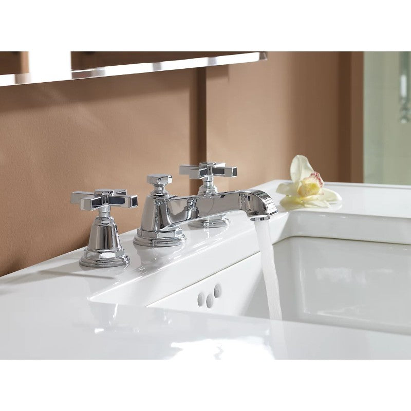 Pinstripe Pure Cross Handle Widespread Bathroom Faucet in Polished Chrome
