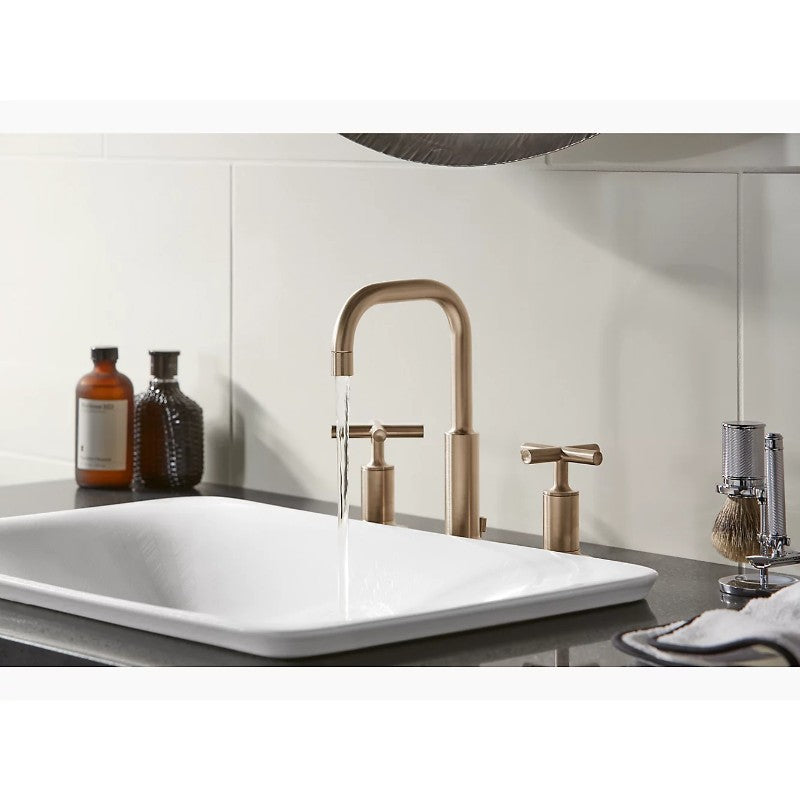 Purist Cross Handle Widespread Gooseneck Bathroom Faucet in Polished Chrome