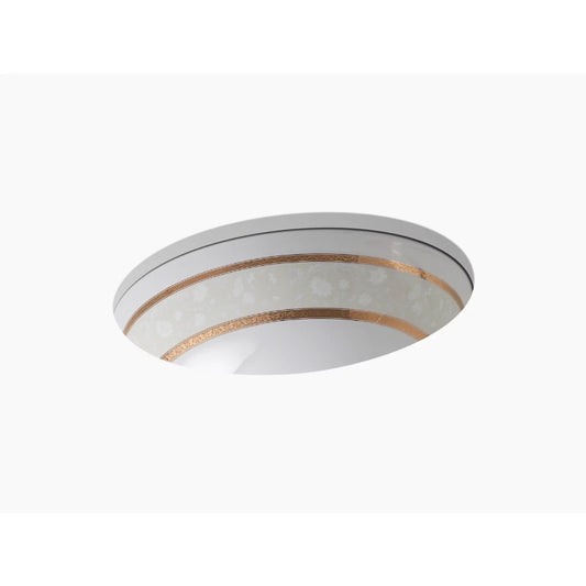 Flight of Fancy Oval 16.13" x 19.19" x 8.19" Vitreous China Undermount Bathroom Sink in White with Gold Caxton