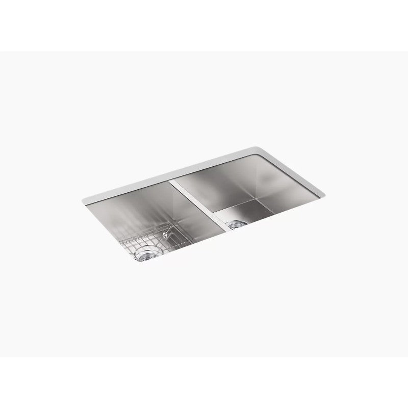 Vault 22' x 33' x 9.31' Stainless Steel Double Basin Dual-Mount Kitchen Sink - 4 Faucet Holes