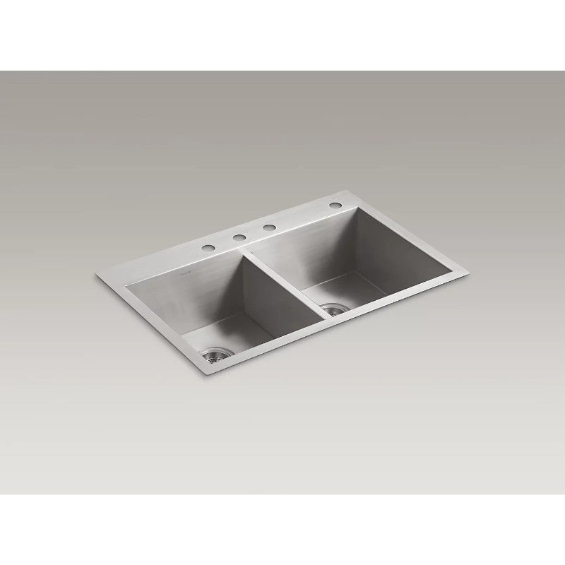 Vault 22' x 33' x 9.31' Stainless Steel Double Basin Dual-Mount Kitchen Sink - 4 Faucet Holes
