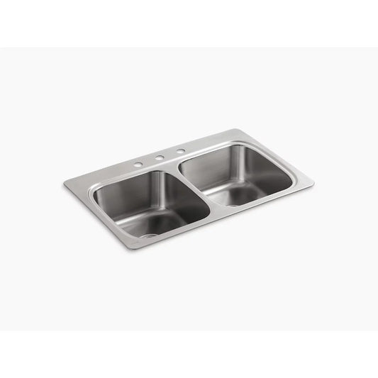 Verse 22" x 33" x 9.25" Stainless Steel Double Basin Drop-In Kitchen Sink - 3 Faucet Holes