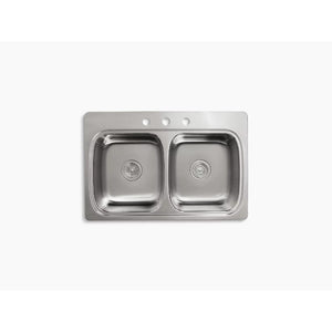 Verse 22' x 33' x 9.25' Stainless Steel Double Basin Drop-In Kitchen Sink - 3 Faucet Holes