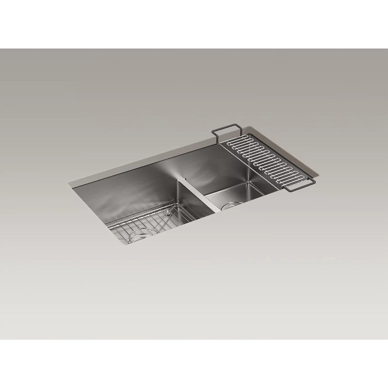 Strive 18.31' x 32' x 9.31' Stainless Steel Double Basin Undermount Kitchen Sink with Low Divide
