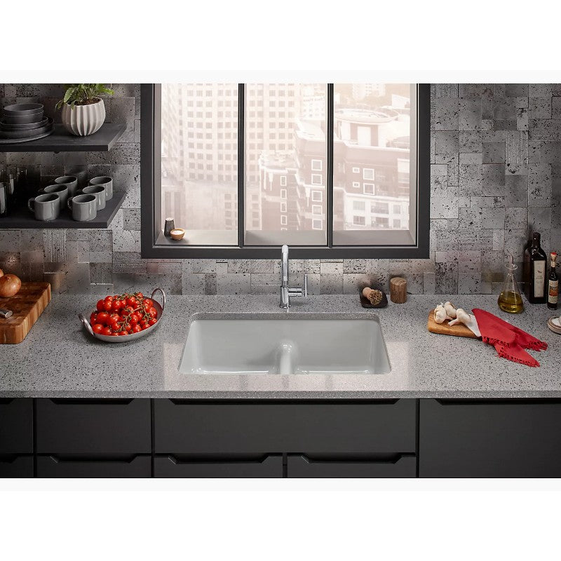 Iron/Tones 18.75' x 33' x 9.63' Enameled Cast Iron Double Basin Dual-Mount Kitchen Sink in White