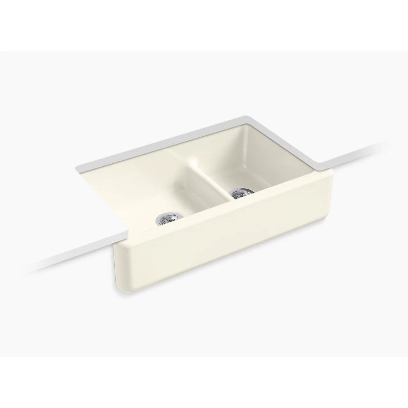 Whitehaven 21.56' x 35.69' x 9.63' Enameled Cast Iron Double Basin Farmhouse Apron Kitchen Sink in Biscuit