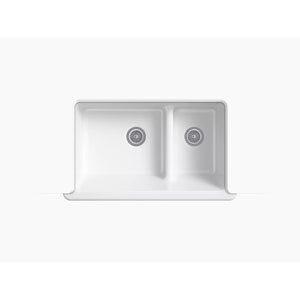 Whitehaven 21.56' x 35.69' x 9.63' Enameled Cast Iron Double Basin Farmhouse Apron Kitchen Sink in Biscuit