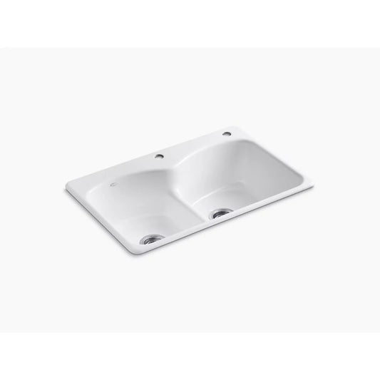 Langlade 22" x 33" x 9.63" Enameled Cast Iron Double Basin Drop-In Kitchen Sink in White