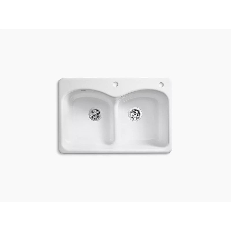 Langlade 22' x 33' x 9.63' Enameled Cast Iron Double Basin Drop-In Kitchen Sink in White