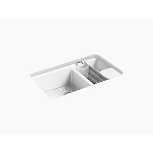 Riverby 22' x 33' x 9.63' Enameled Cast Iron 60/40 Double Basin Undermount Kitchen Sink in White