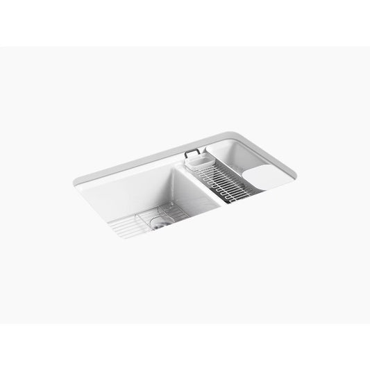 Riverby 22" x 33" x 9.63" Enameled Cast Iron 60/40 Double Basin Undermount Kitchen Sink in White