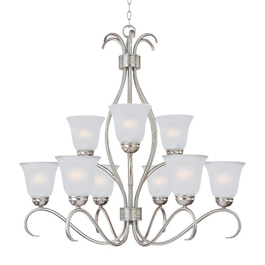 Basix 32" 9 Light Multi-Tier Chandelier in Satin Nickel